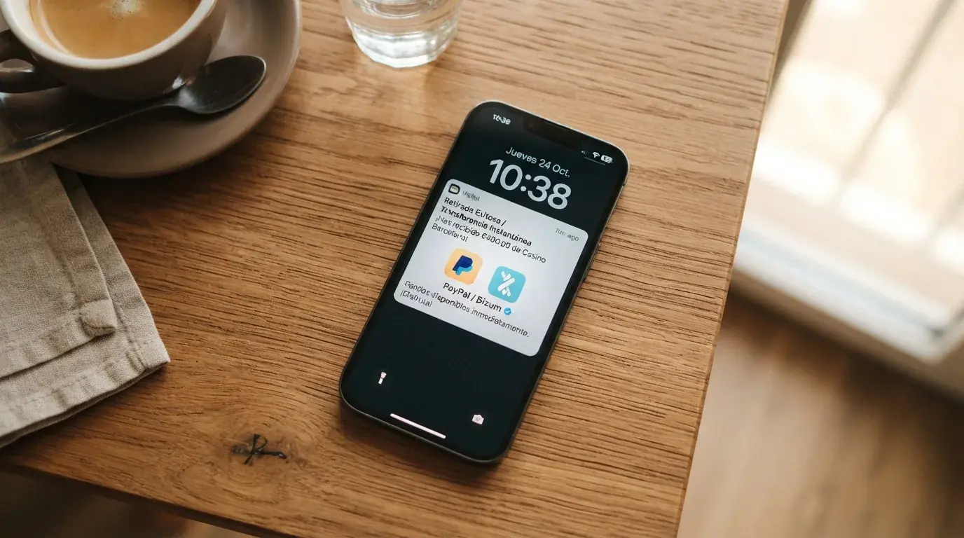 Pantalla dividida con los logos de Bizum y PayPal sobre el fondo de un móvil mostrando una notificación de ingreso inmediato