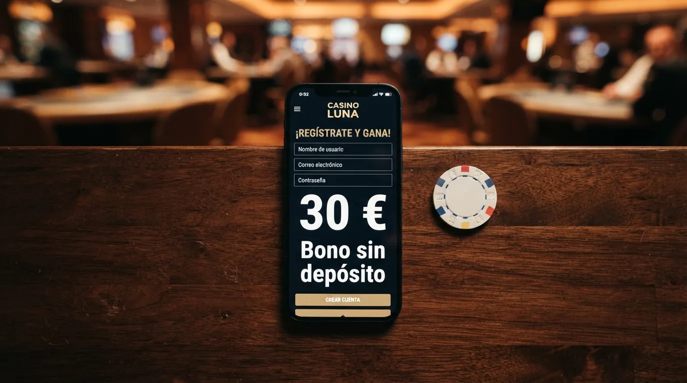 Captura de una oferta de bono sin depósito en un casino online español con el importe y las condiciones visibles