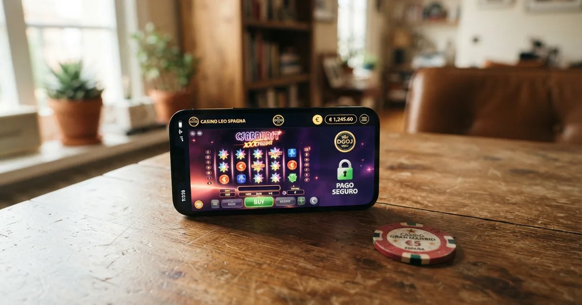 Jugador consultando un casino online español desde el móvil con una tarjeta Mastercard en pantalla y el símbolo de candado de seguridad visible
