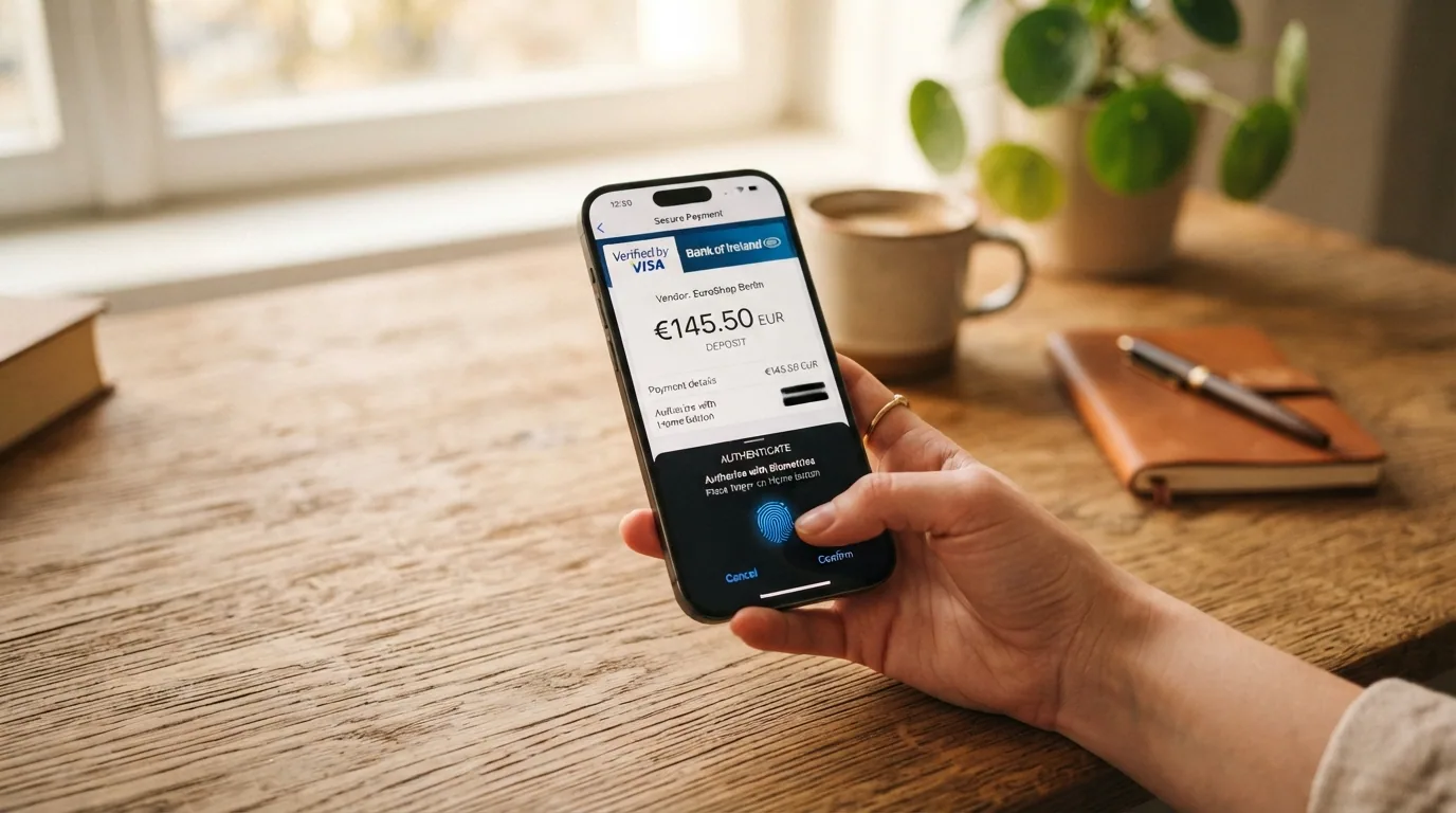 Un iPhone con la interfaz de Apple Pay abierta mostrando Face ID y el importe de un depósito en euros junto al logotipo de un casino