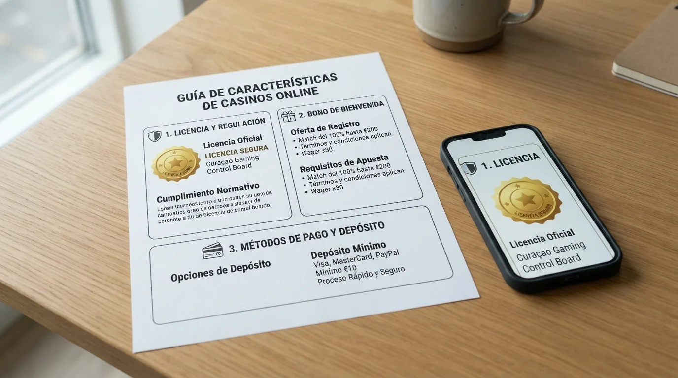 Una tabla comparativa con los logos de los operadores destacados alineados en columnas, con iconos de licencia, bonus y depósito mínimo