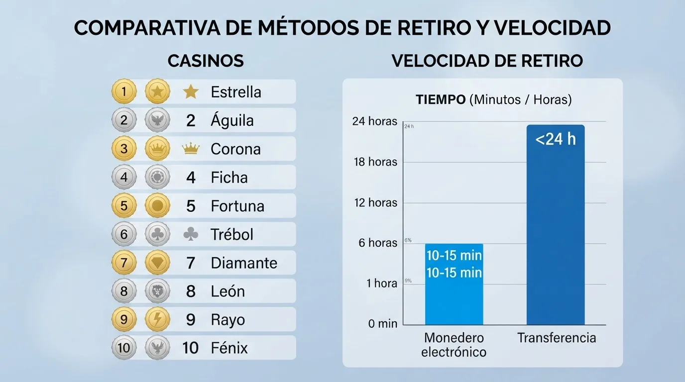 Una tabla comparativa simplificada con los logotipos de los operadores reseñados alineados junto a indicadores de velocidad de retirada
