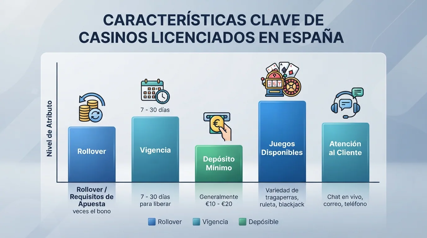 Captura parcial de una tabla comparativa con logotipos de varios operadores de casino junto a columnas de bono y depósito mínimo