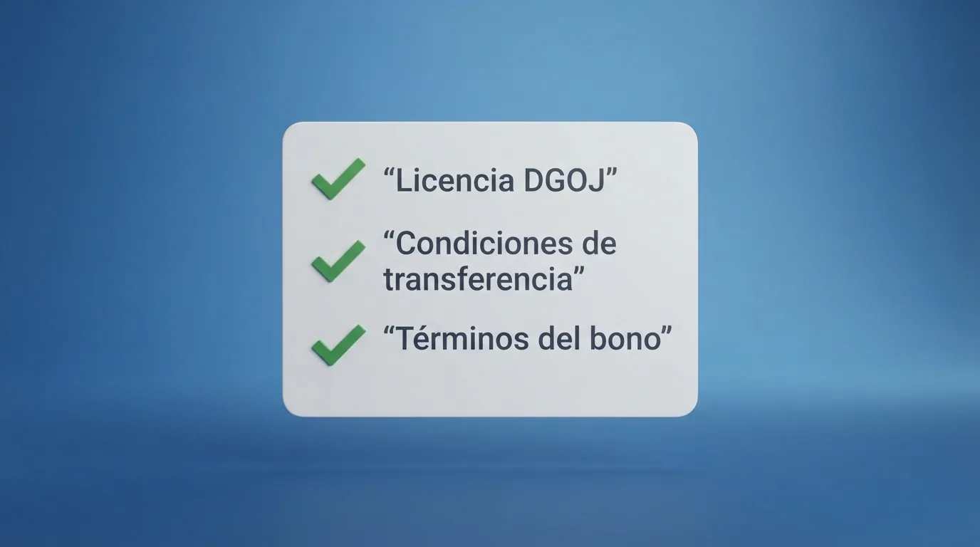 Lista de criterios de evaluación aplicados: verificación de licencia DGOJ, condiciones de transferencia bancaria, términos del bono de bienvenida y fuentes consultadas