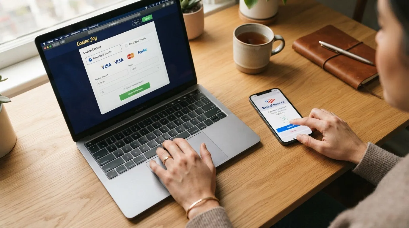 Secuencia de pantallas del proceso de depósito con Trustly — selección de método, elección de banco, pantalla de autenticación bancaria, importe y confirmación