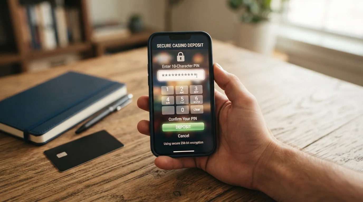 Pantalla del proceso de depósito en un casino online mostrando el campo para introducir el código PIN de 10 caracteres de un vale Neosurf