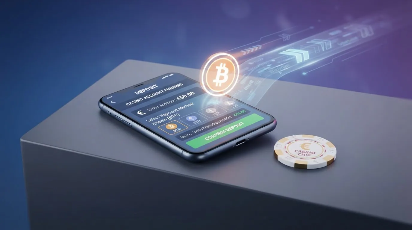 Diagrama del proceso de depósito con Dogecoin desde un monedero personal hasta el saldo del casino