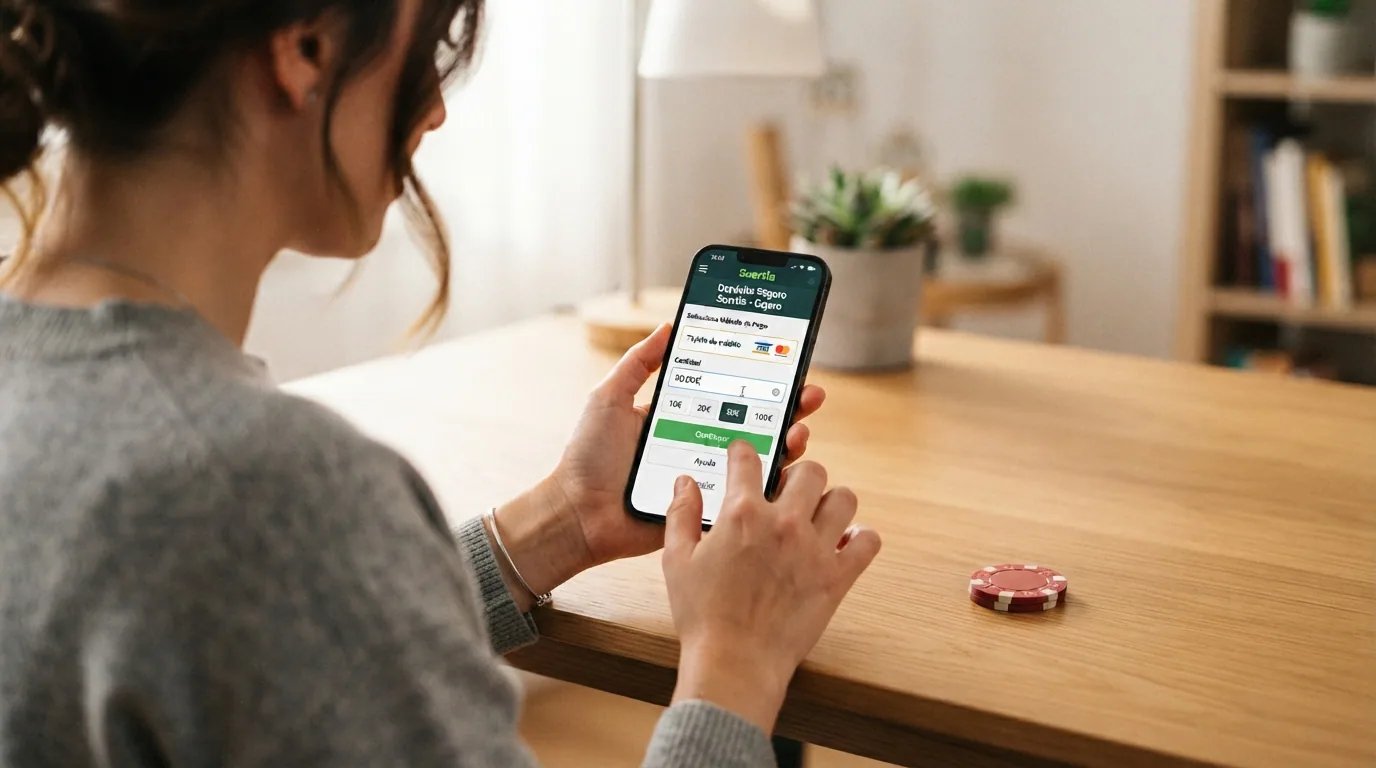 Pantalla del proceso de depósito en un casino español con Neteller seleccionado como método de pago y el importe a ingresar