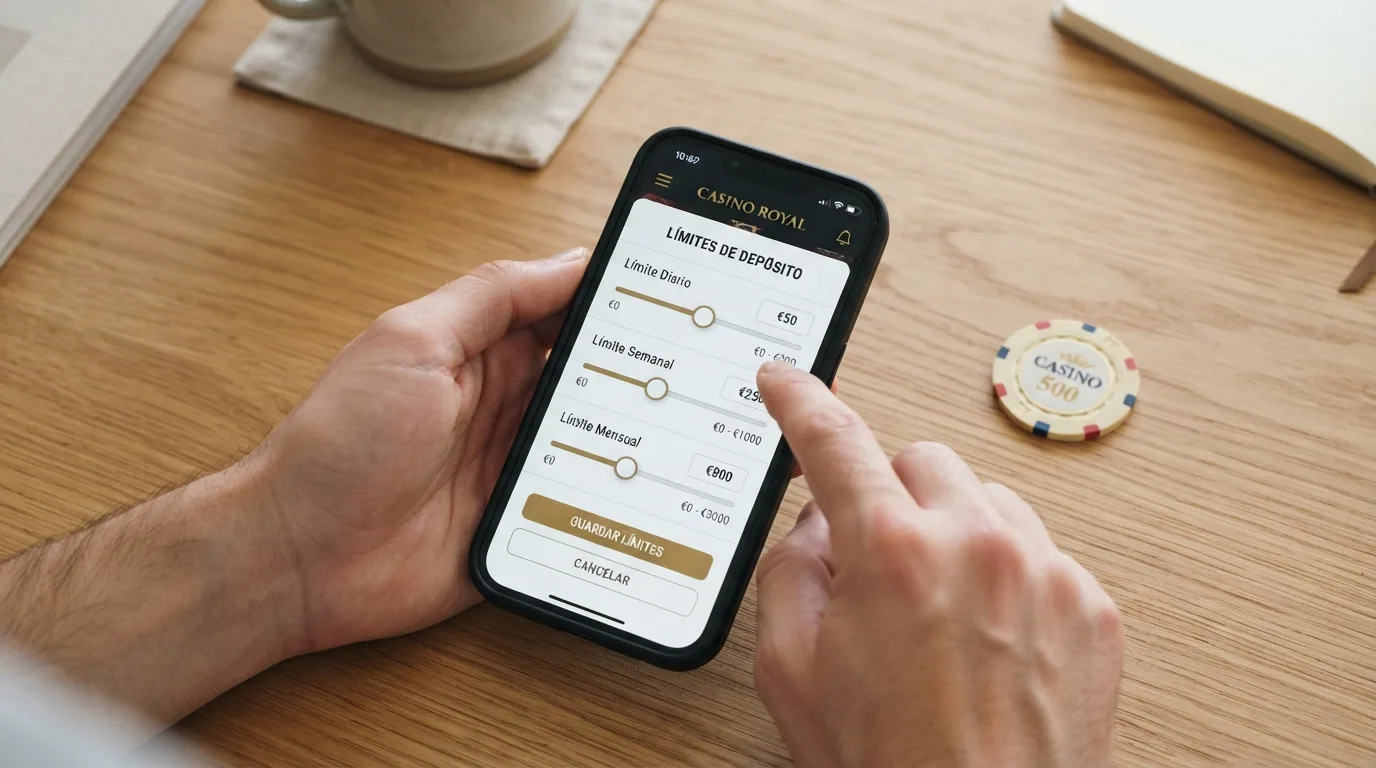 La pantalla de configuración de límites de depósito de un casino online con los controles diario, semanal y mensual visibles