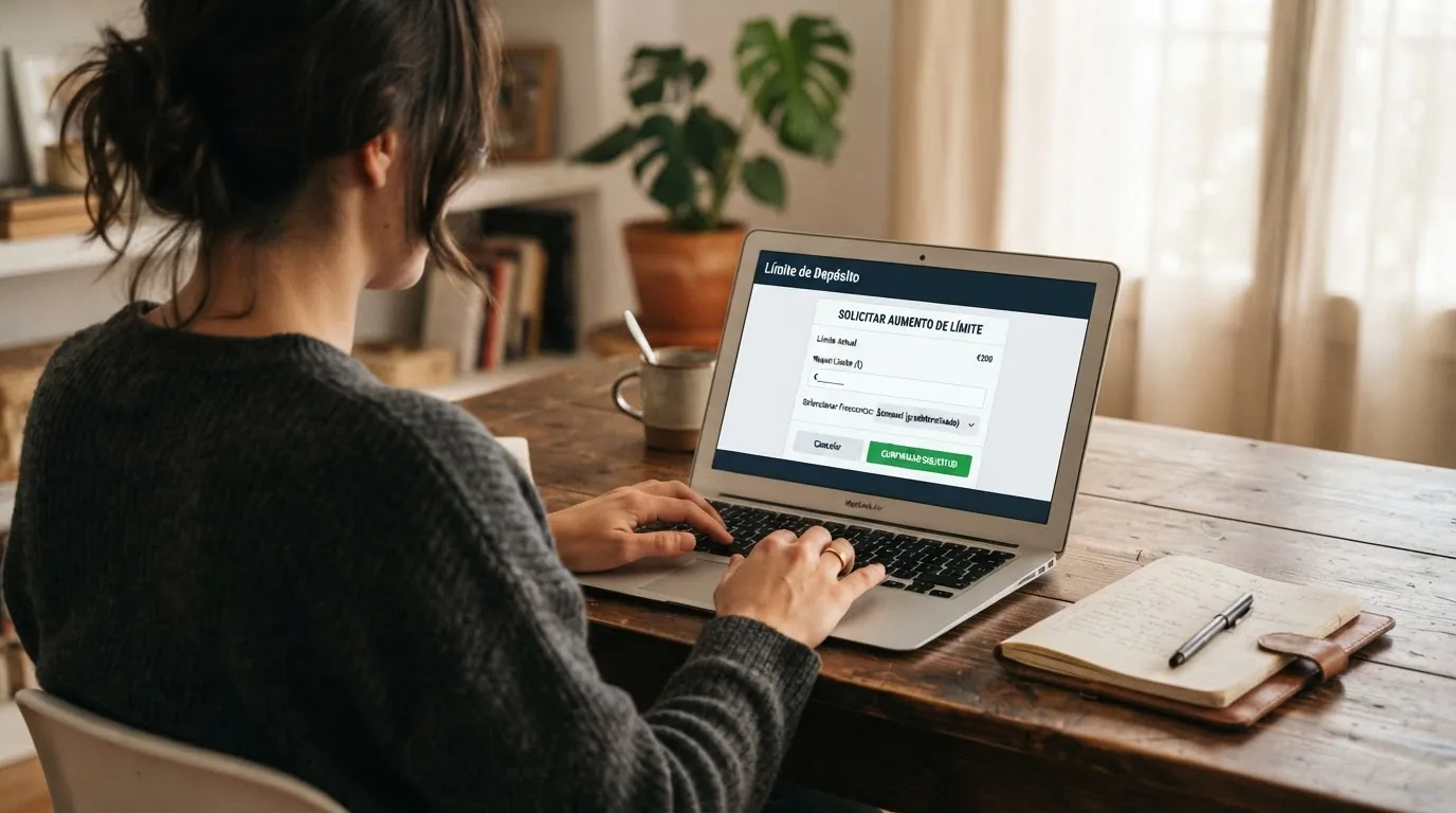 Jugador consultando los límites de depósito y las opciones de aumento en la configuración de su cuenta de casino online español