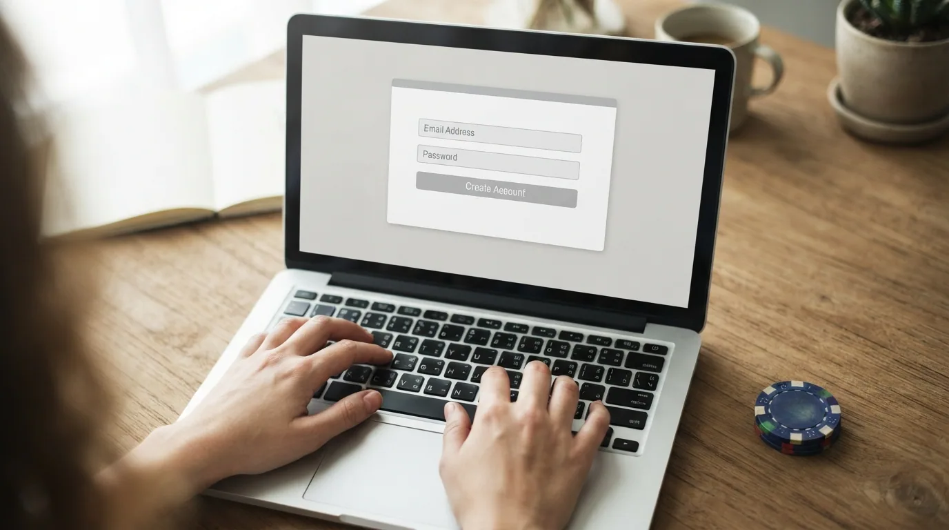 Formulario de registro de un casino crypto donde solo se pide email y contraseña, sin campo de documento de identidad