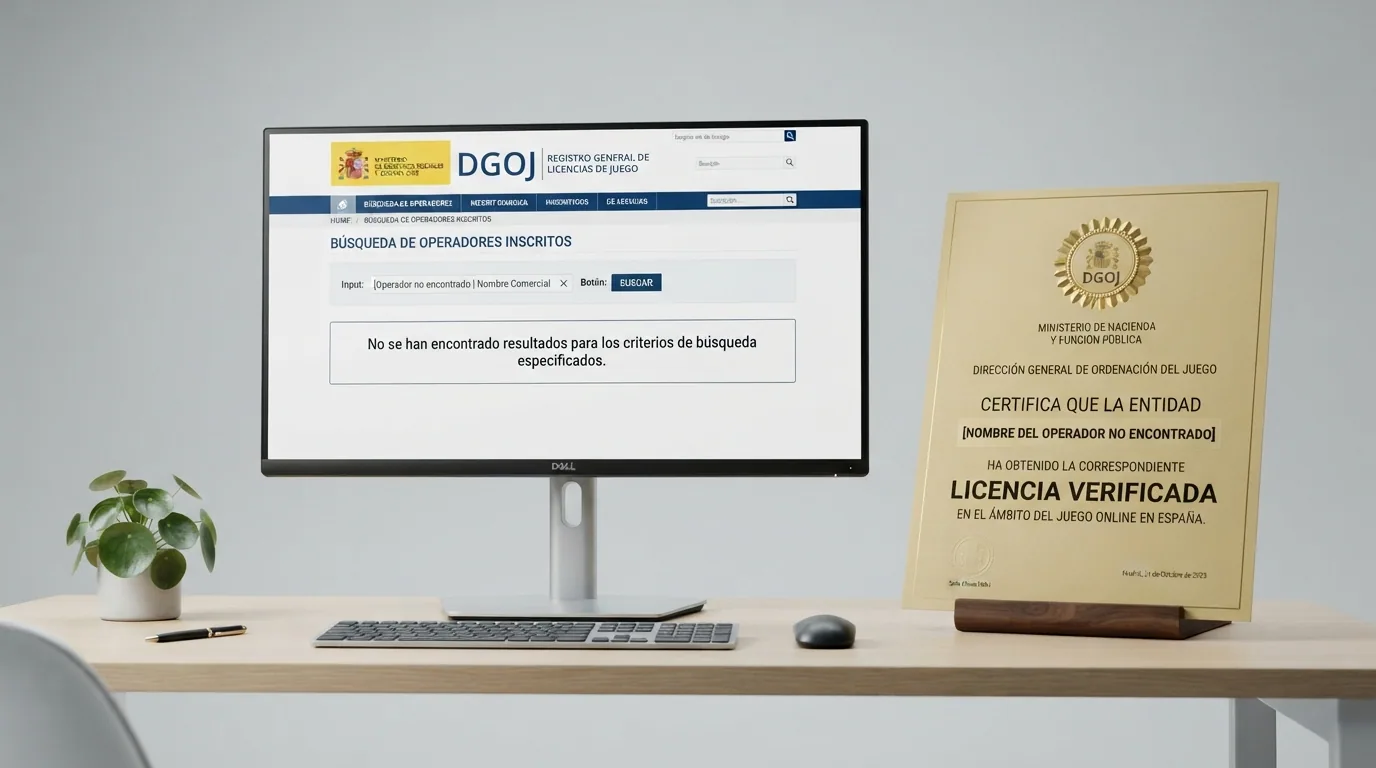 Pantalla del buscador de operadores autorizados de la DGOJ sin resultados para criptomonedas