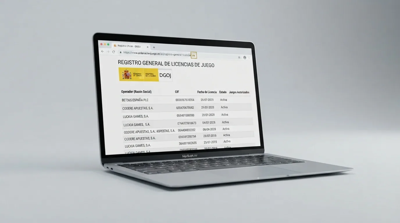 Pantalla del registro oficial de operadores de la DGOJ con el dominio .es resaltado