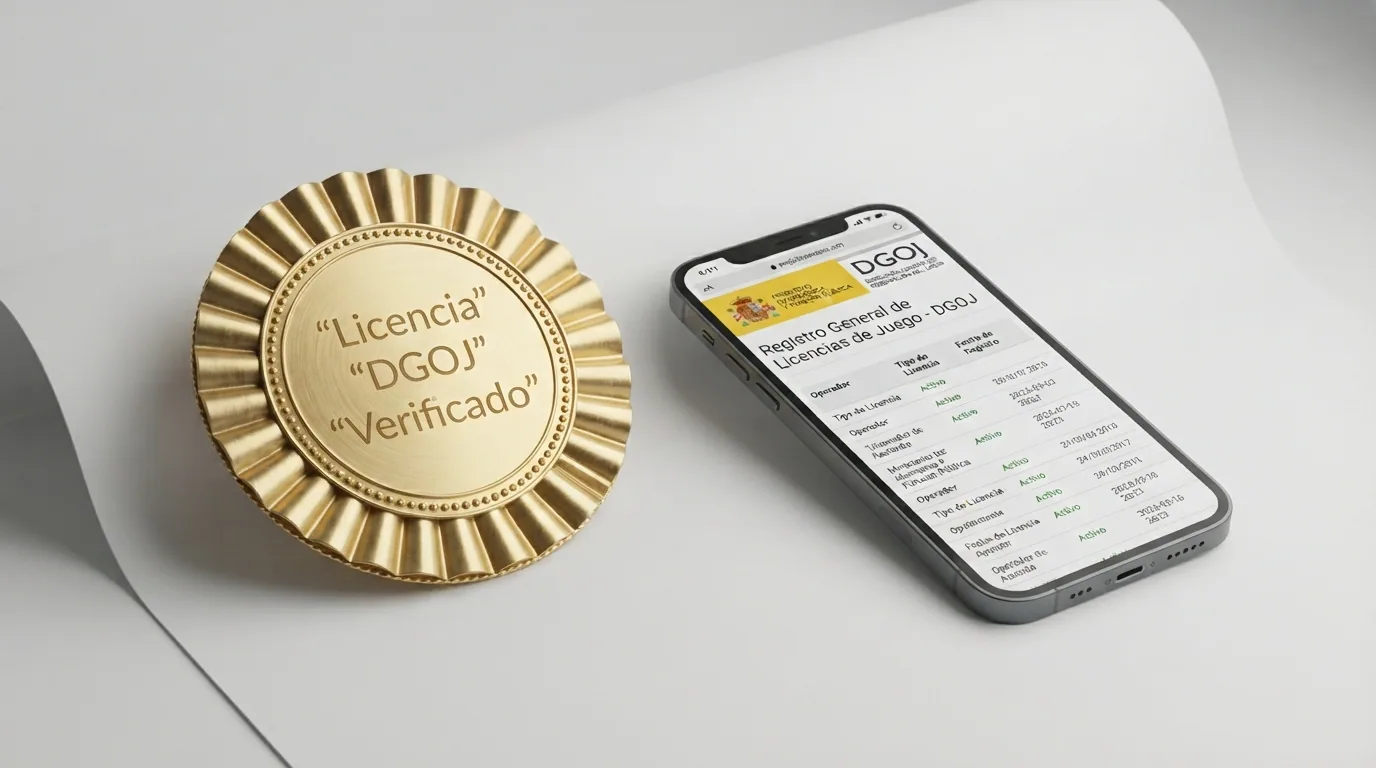 La pantalla del registro público de la DGOJ en ordenacionjuego.es mostrando la ficha de un operador con licencia junto al icono de Google Pay y un candado