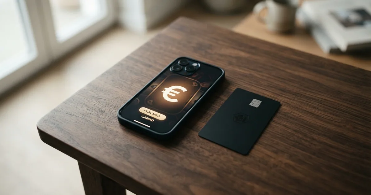 Un primer plano de una tarjeta bancaria sobre un smartphone con la pantalla de depósito de un casino online en español