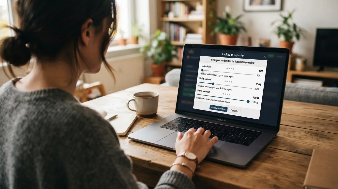 Panel de configuración de límites de depósito diario, semanal y mensual en un casino online con licencia DGOJ
