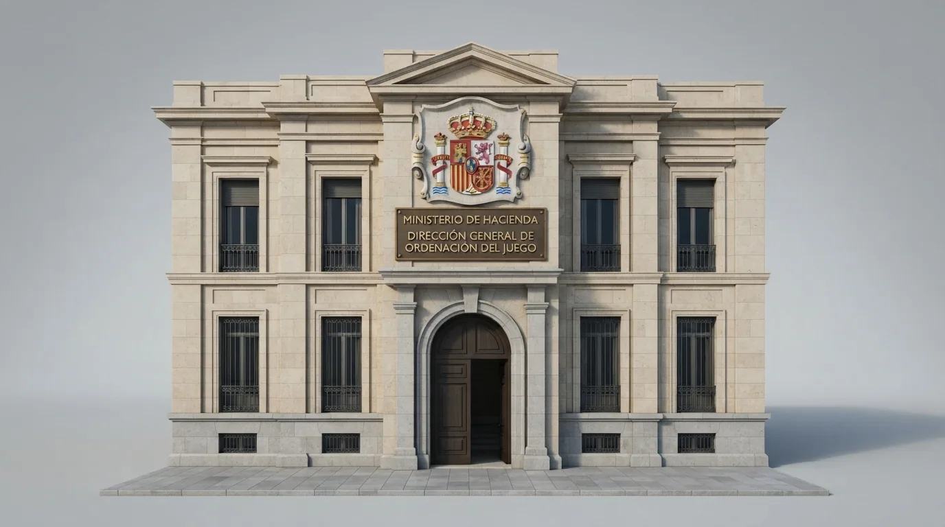Fachada del edificio de la Dirección General de Ordenación del Juego en Madrid con el escudo institucional visible