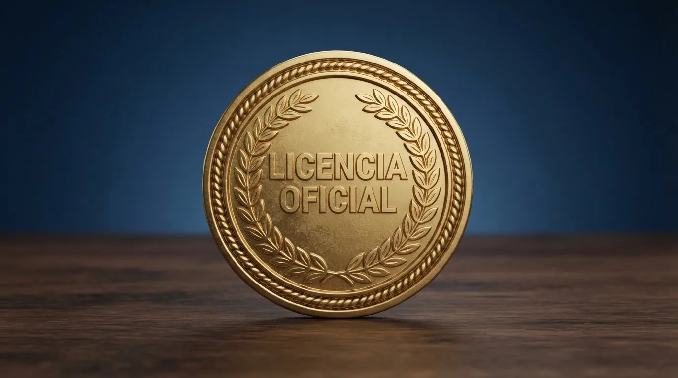 El logotipo de la DGOJ junto a un candado abierto y la bandera de España sobre la pantalla de un ordenador mostrando el registro de operadores con licencia