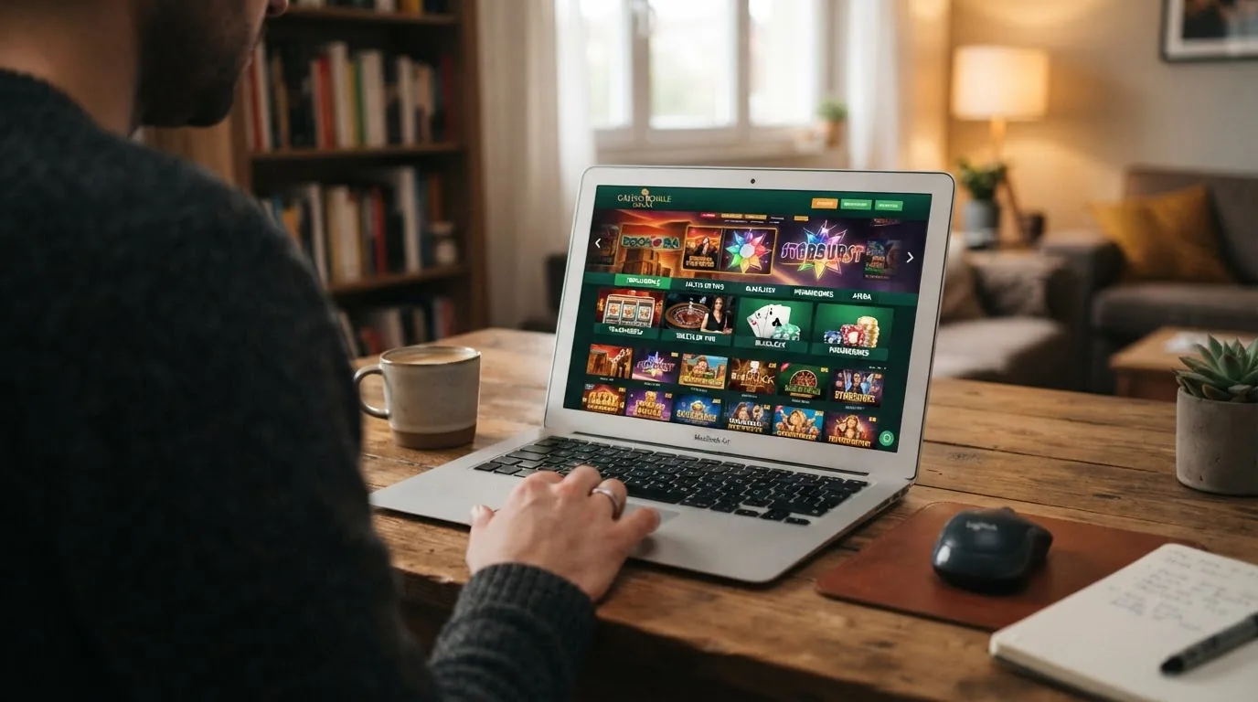 Captura del lobby de un casino offshore con MiFinity donde se ven las categorías de tragaperras, ruleta en vivo y blackjack con cientos de títulos