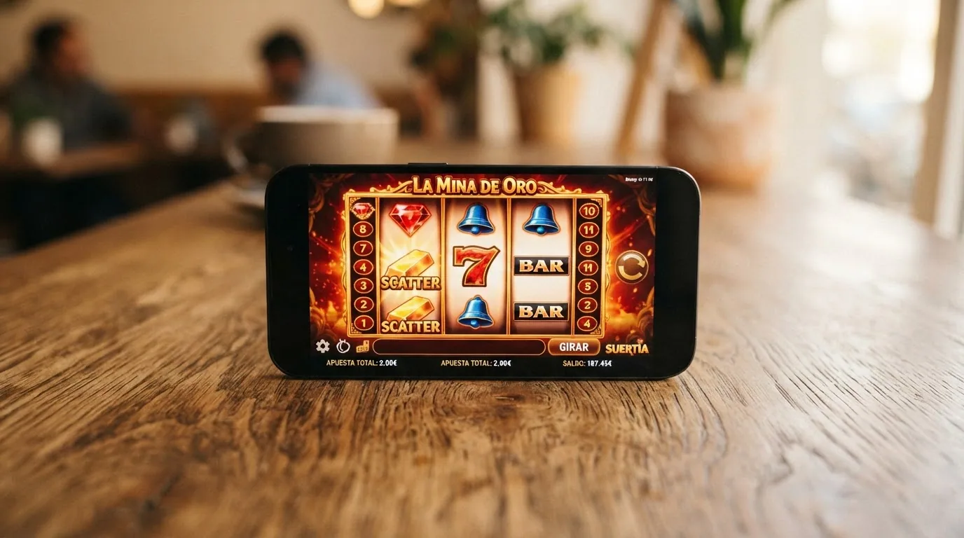 Una tragaperras popular como Starburst abierta en un casino online español con el saldo en euros visible en pantalla