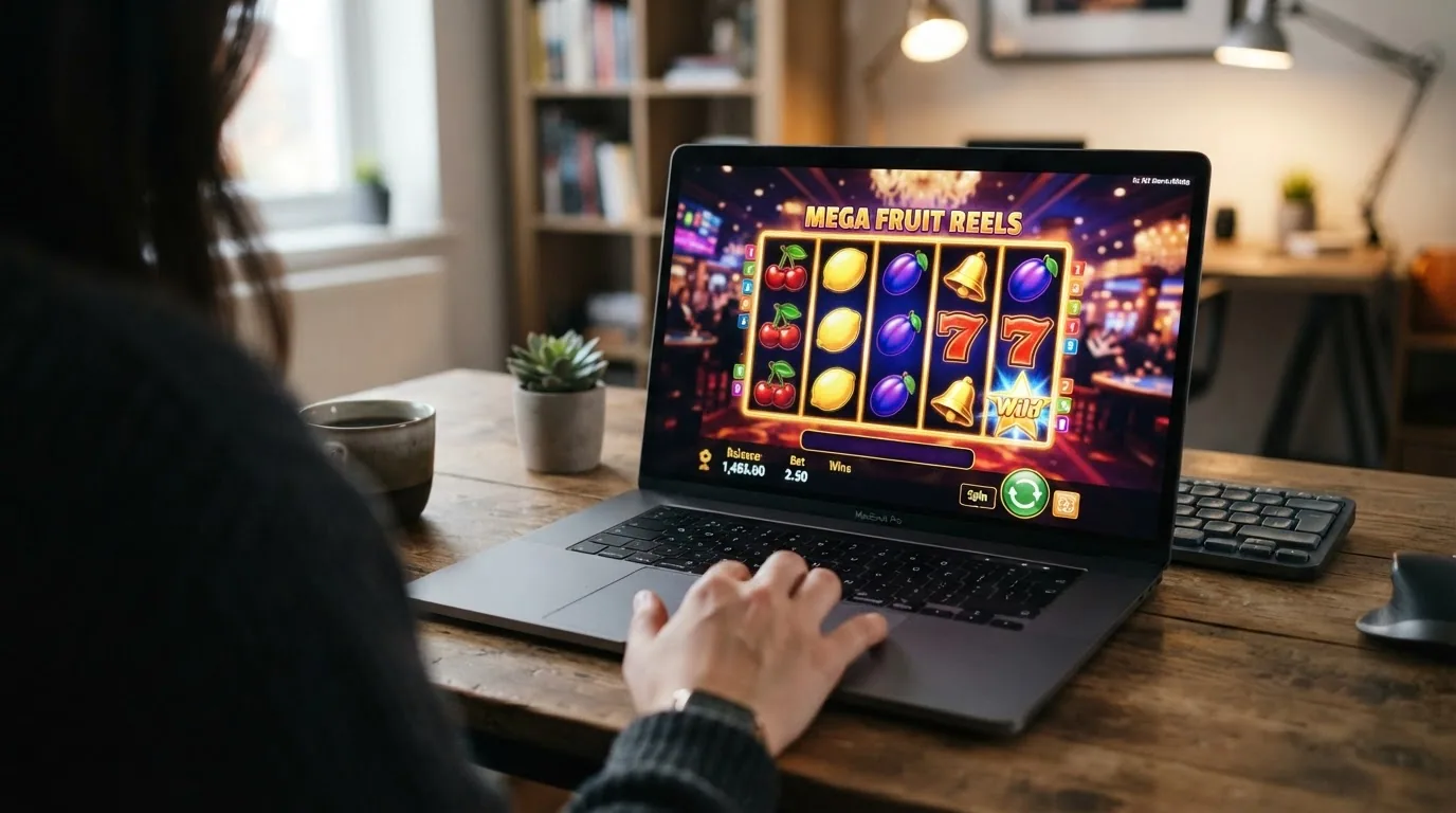 Collage con la portada de una tragaperras popular, una mesa de ruleta en vivo y el lobby de un casino online español